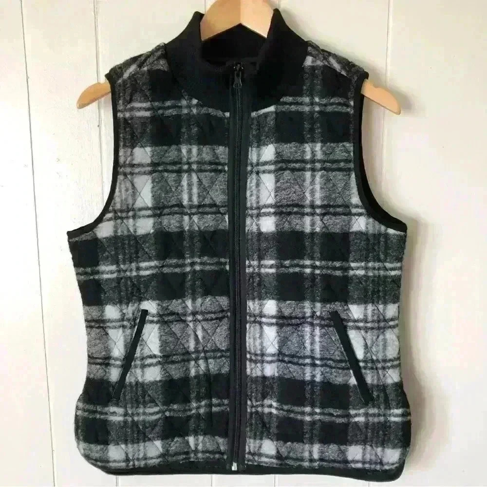 Adrienne Vittadini Quilted Plaid Wool / Polyester Vest Size M